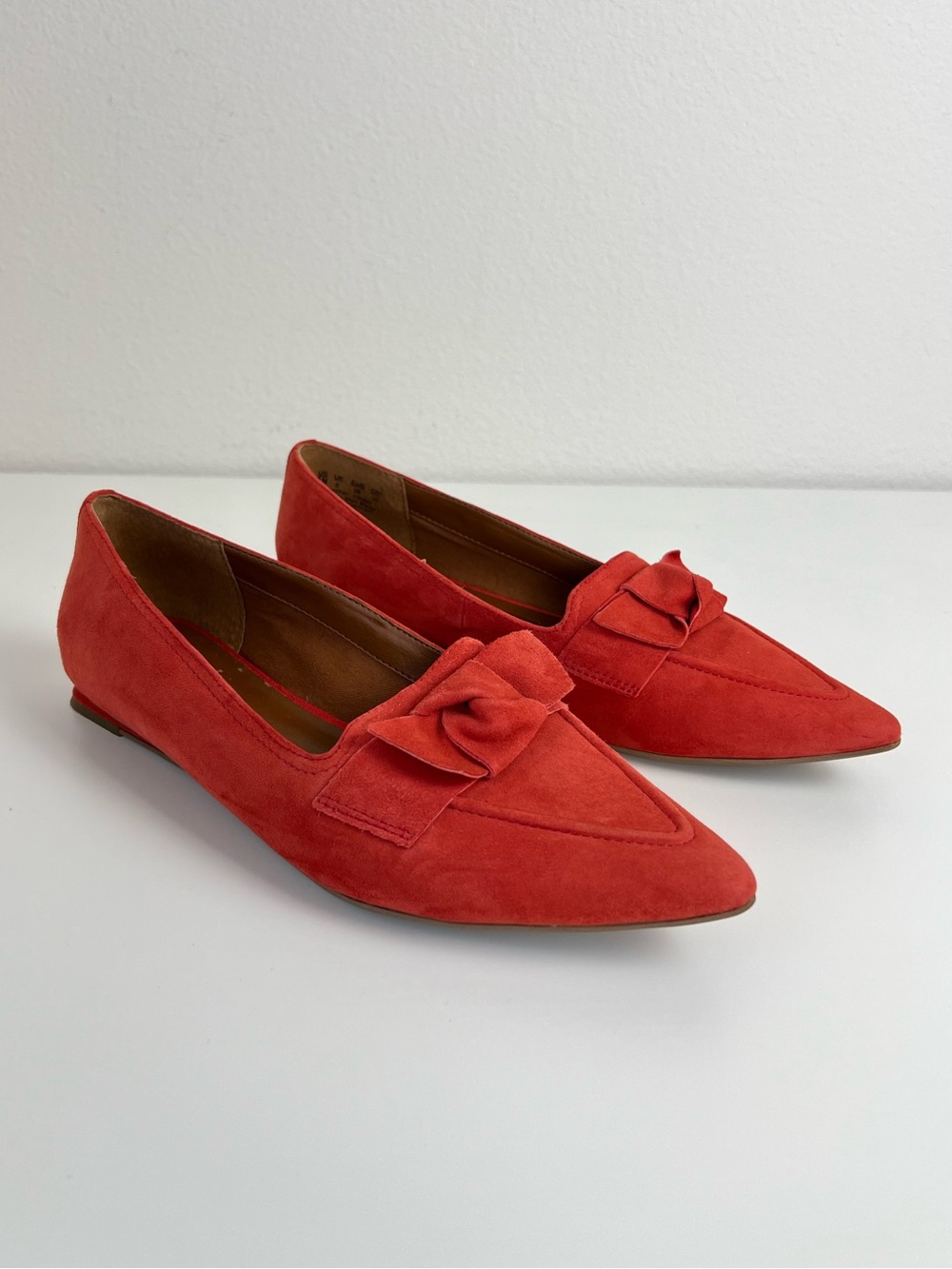 Franco Sarto L-Raya Red Suede Pointed Toe Bow Flats Women’s 8 Academia Career